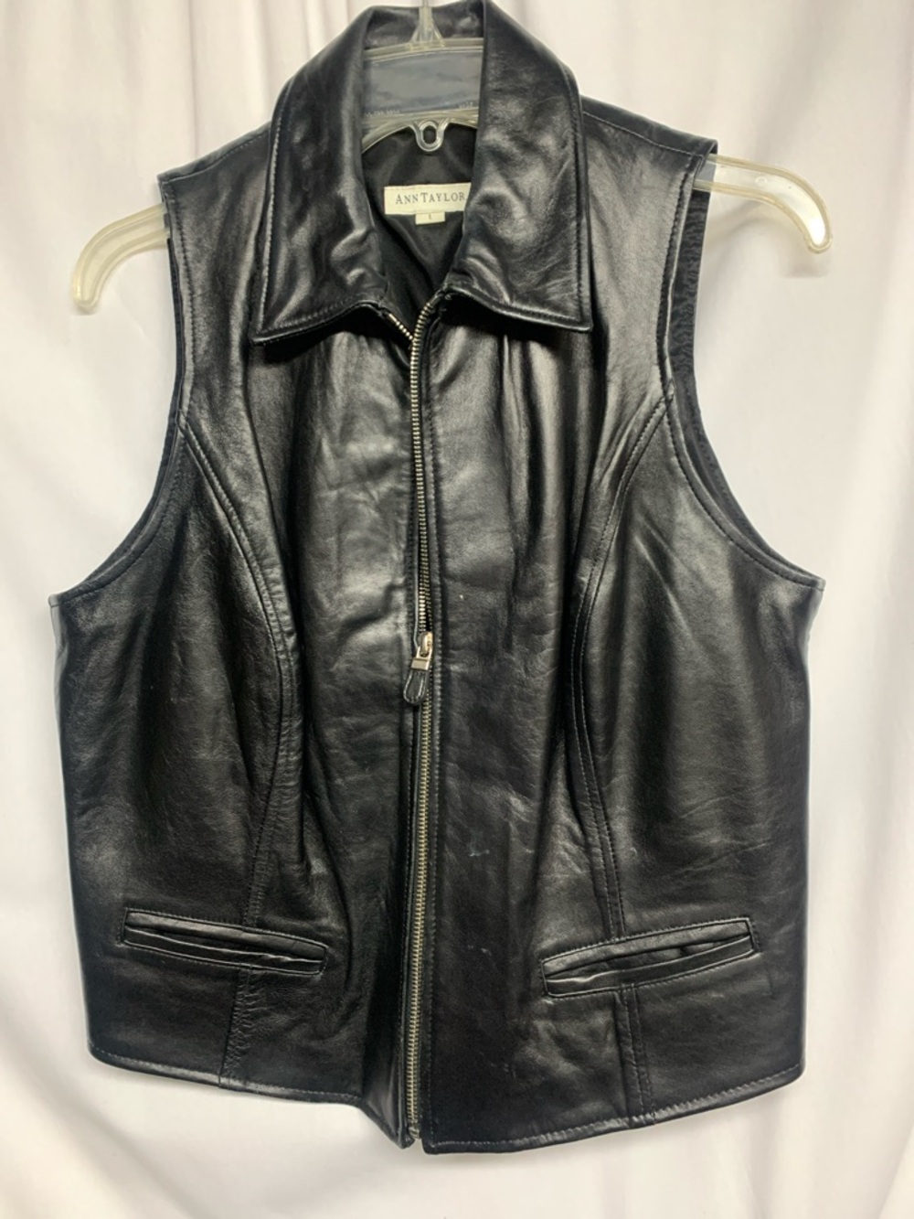 Ann Taylor Black Leather Zip Vest